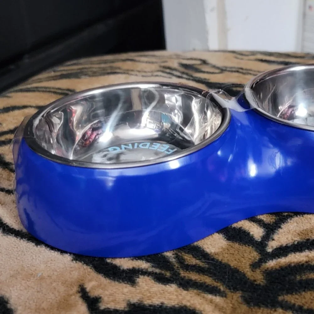 Pet Bowl Set Dog or Cat Stainless blue small 7.1 fl oz.